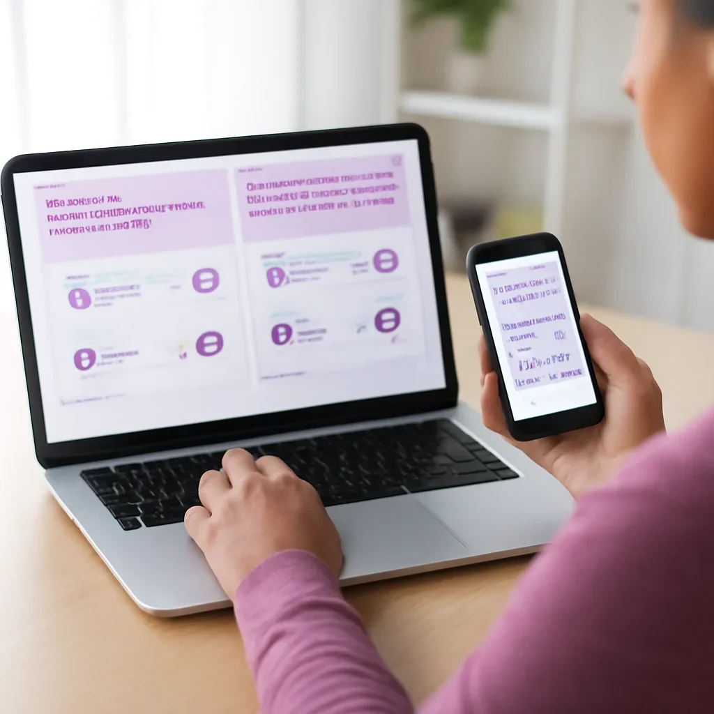 Person reviewing what pharmacogenetic testing can and cannot tell you information on a laptop and phone