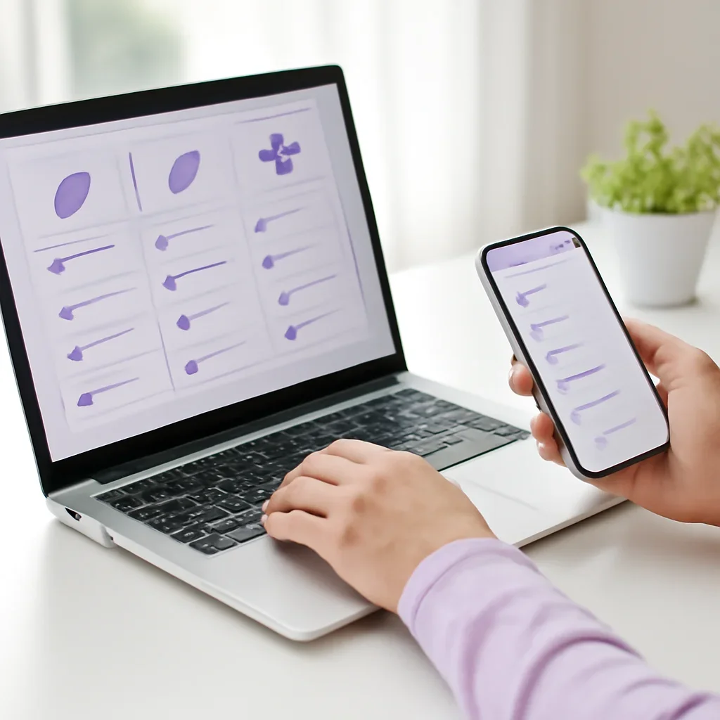 Person reviewing tiny health alternatives: what to compare information on a laptop and phone