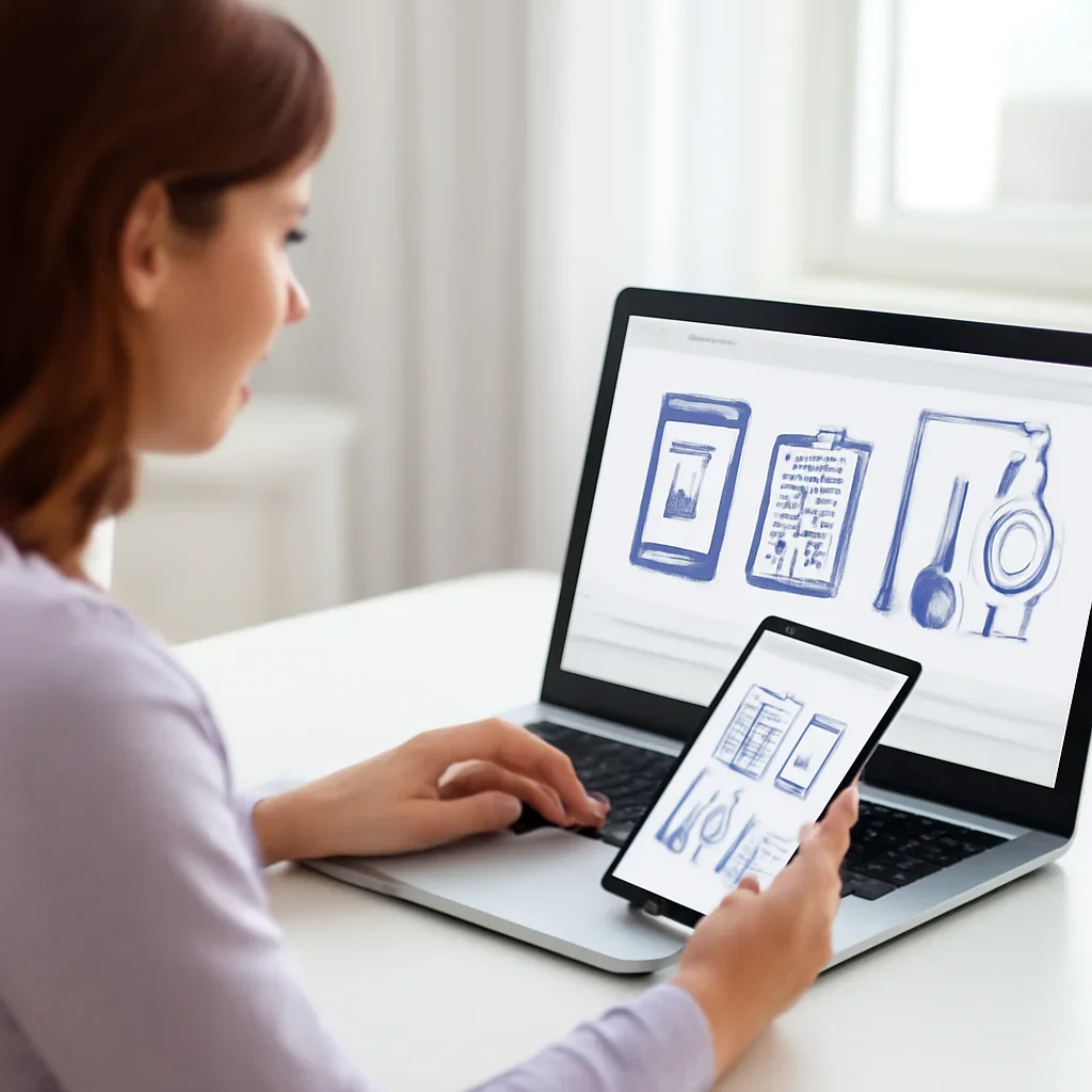 Person reviewing how online testing works information on a laptop and phone