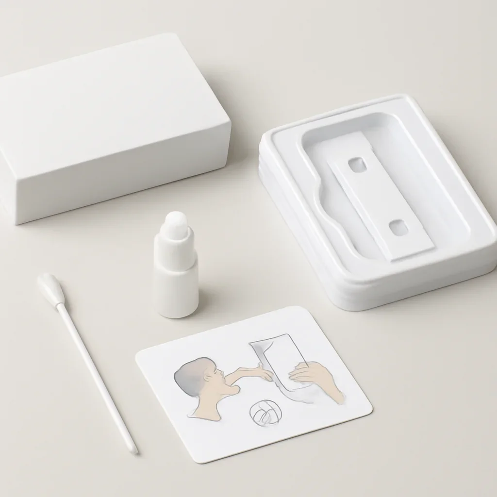 Sample kit, packaging, and step-by-step workflow for how online testing works