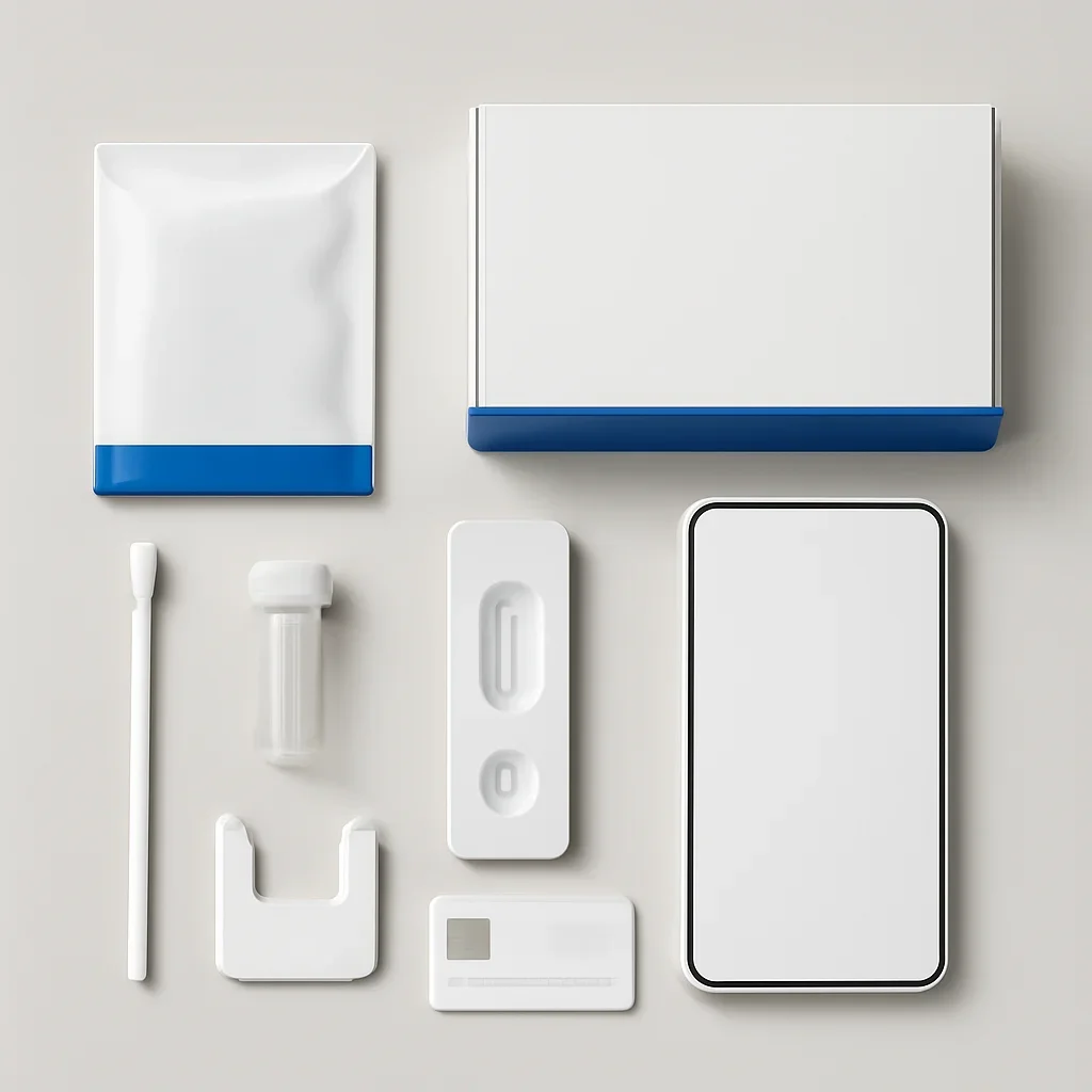 Sample kit, packaging, and step-by-step workflow for insurance, hsa/fsa, and payment options