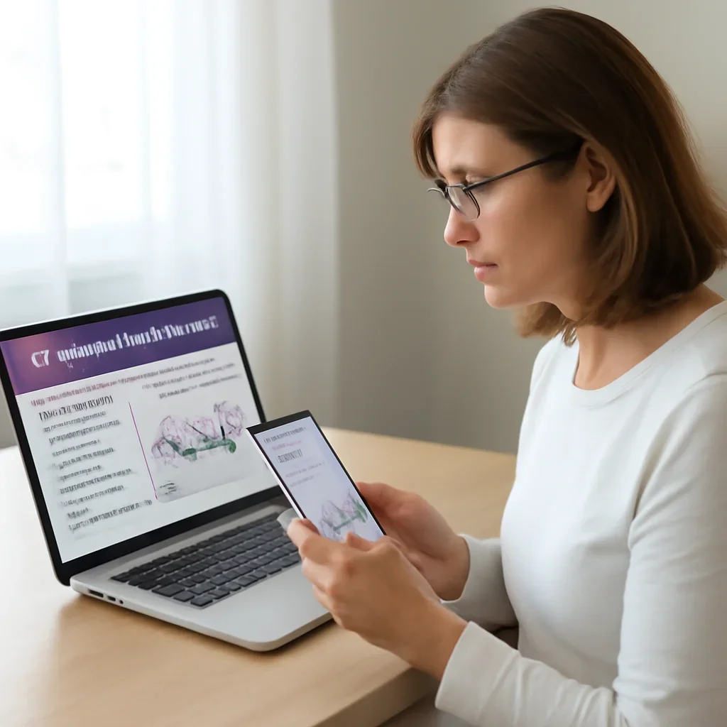Person reviewing pharmacogenetic testing in billings information on a laptop and phone