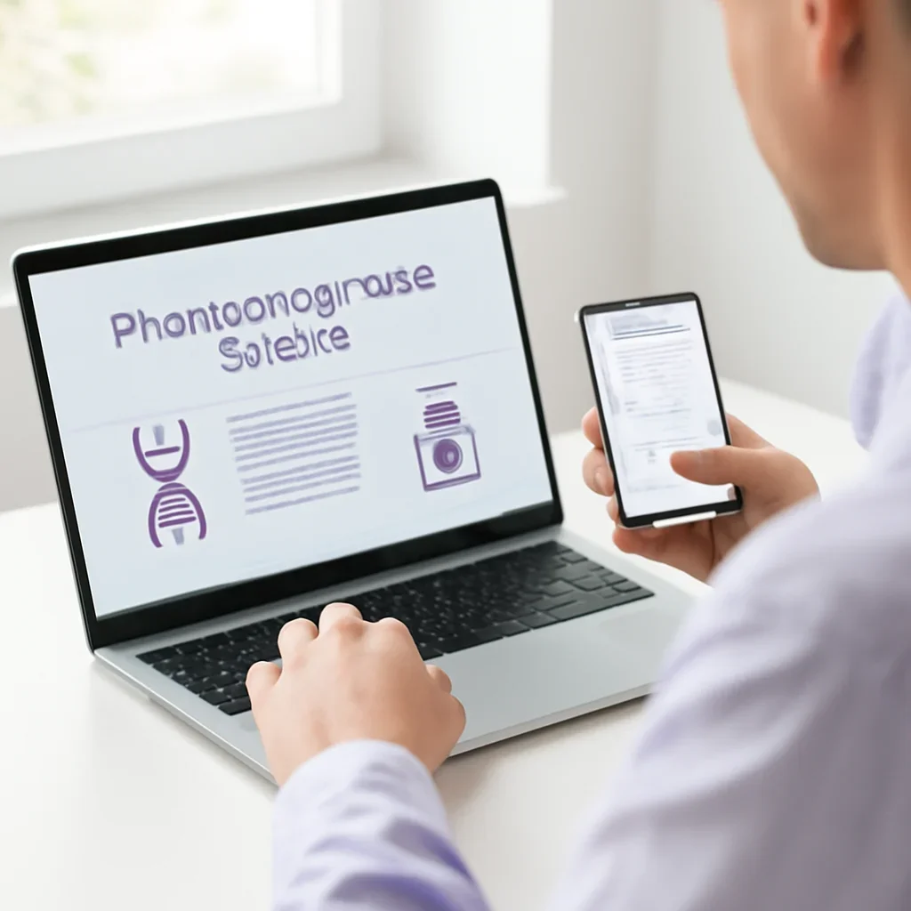 Person reviewing pharmacogenetic testing in connecticut information on a laptop and phone