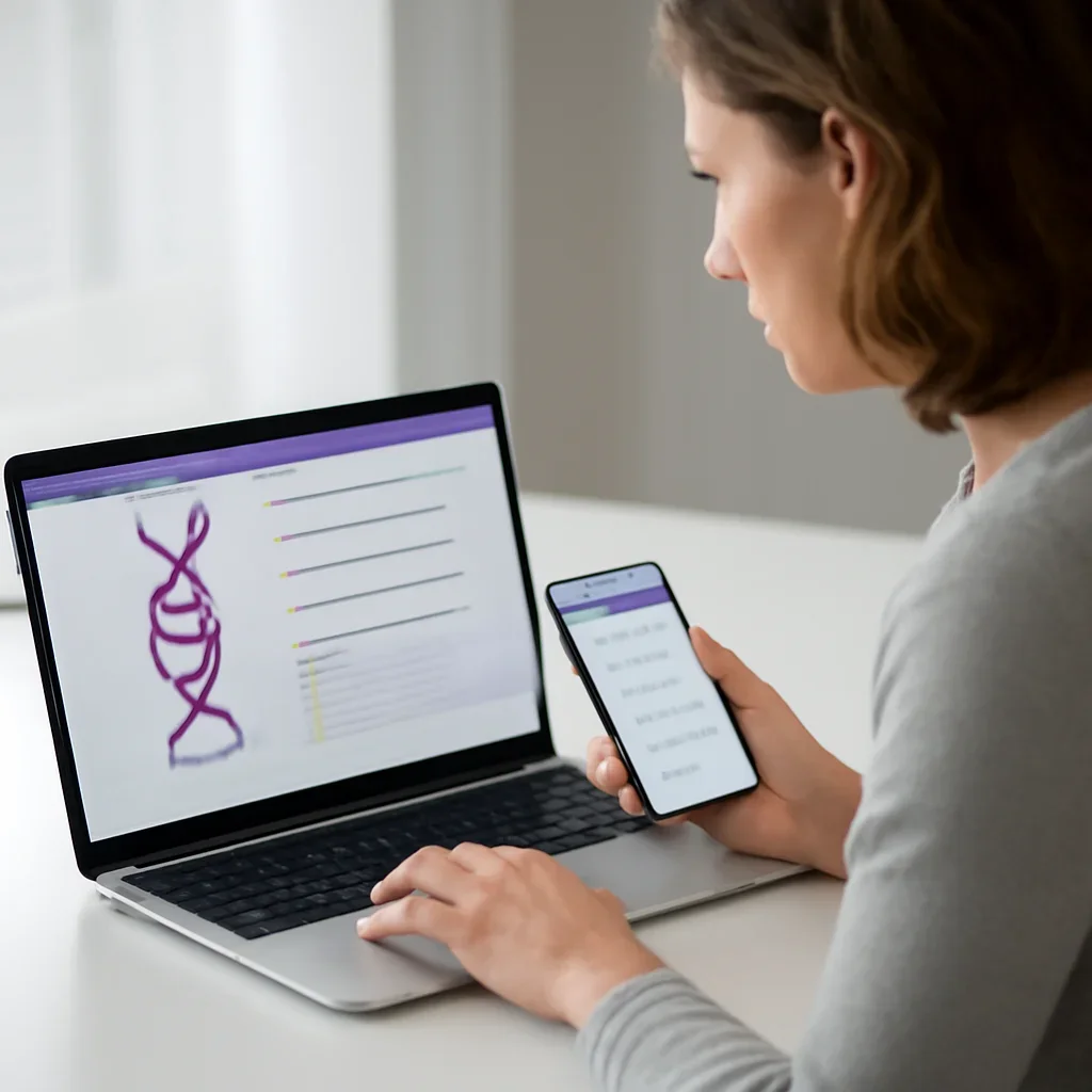 Person reviewing pharmacogenetic testing in jackson information on a laptop and phone