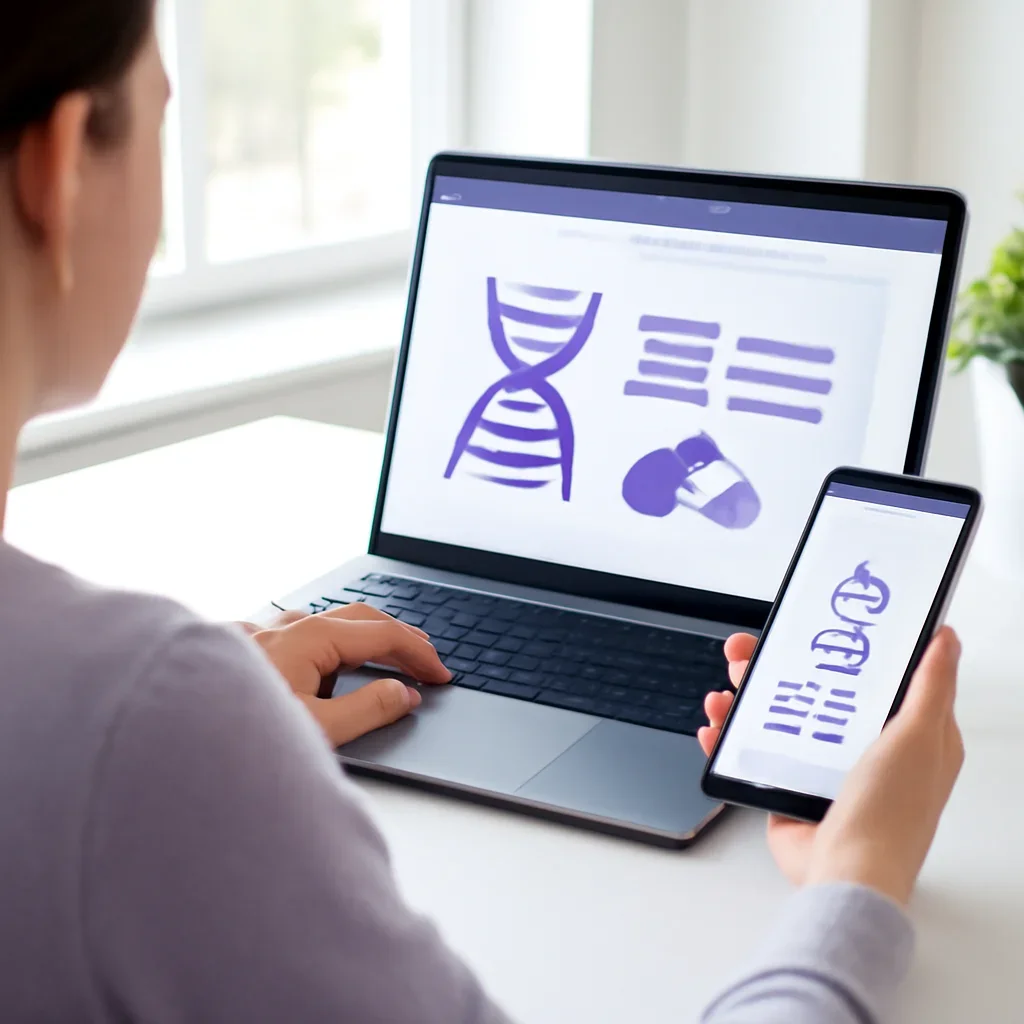 Person reviewing pharmacogenetic testing in new hampshire information on a laptop and phone