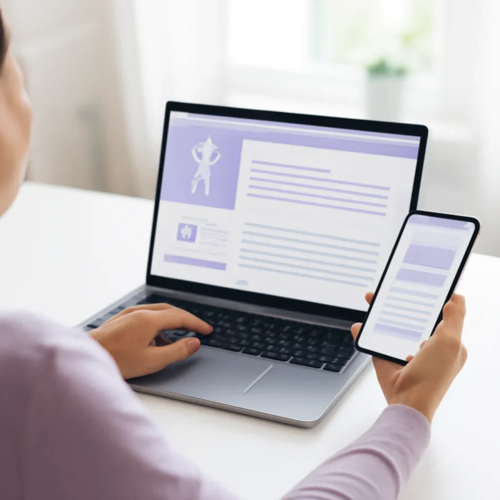 Person reviewing pharmacogenetic testing in oregon information on a laptop and phone