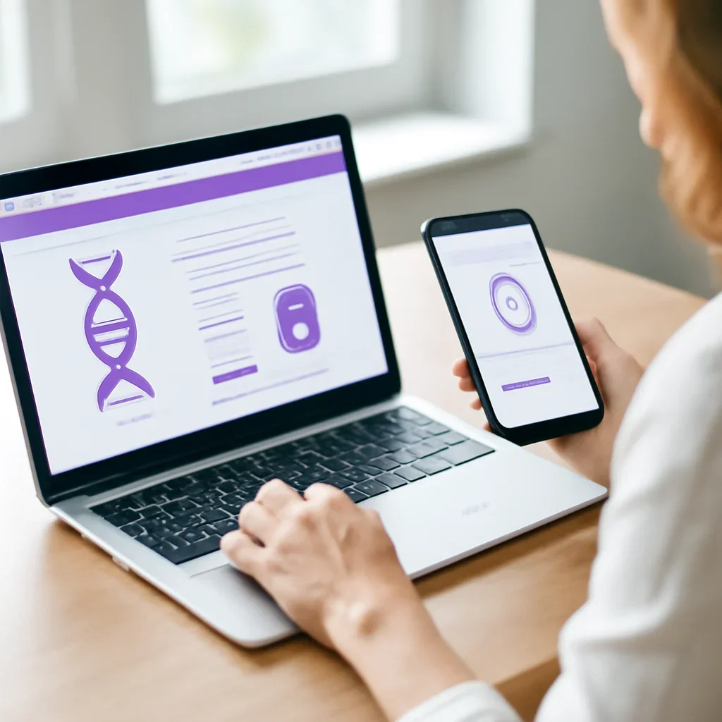 Person reviewing pharmacogenetic testing in vermont information on a laptop and phone