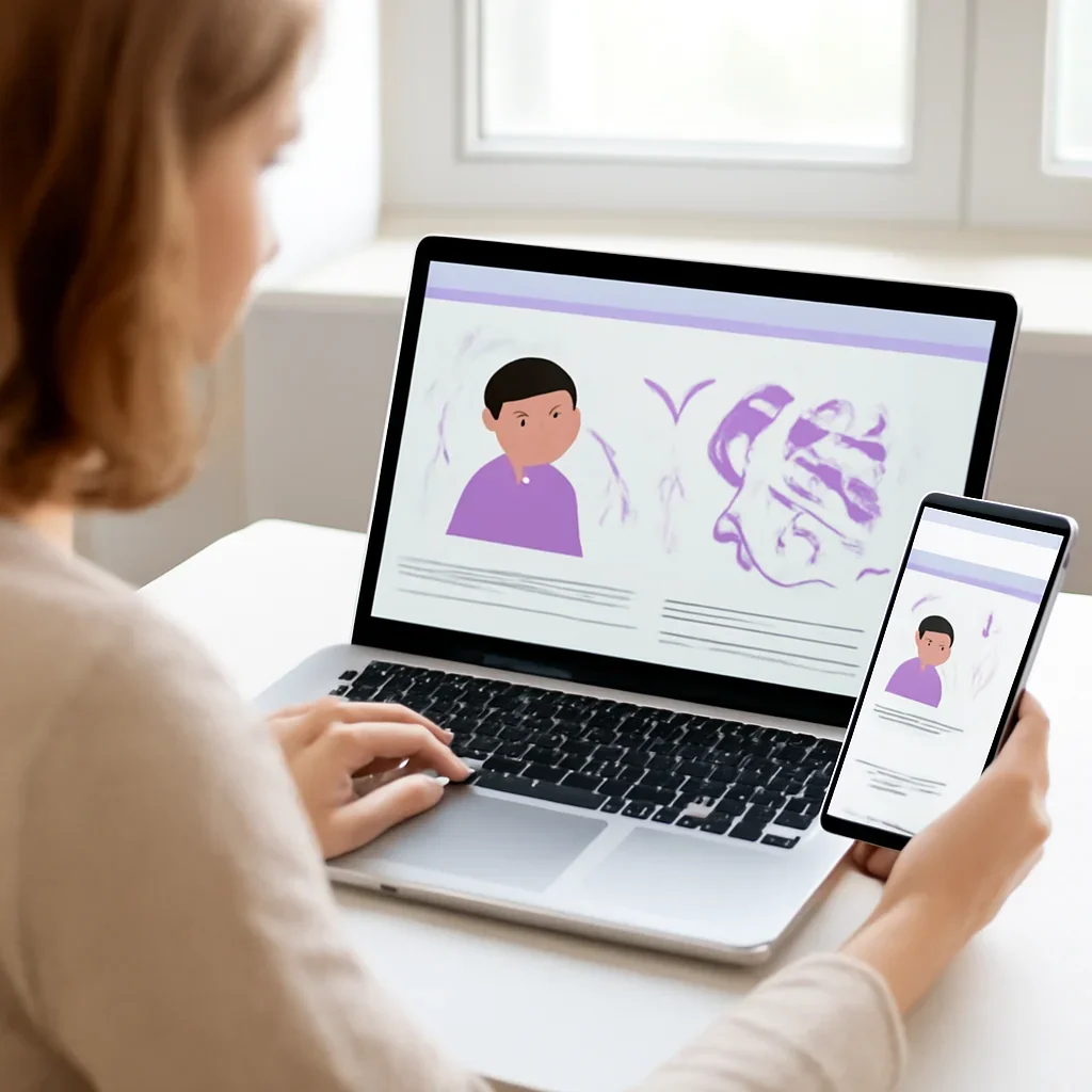 Person reviewing microbiome testing for children information on a laptop and phone
