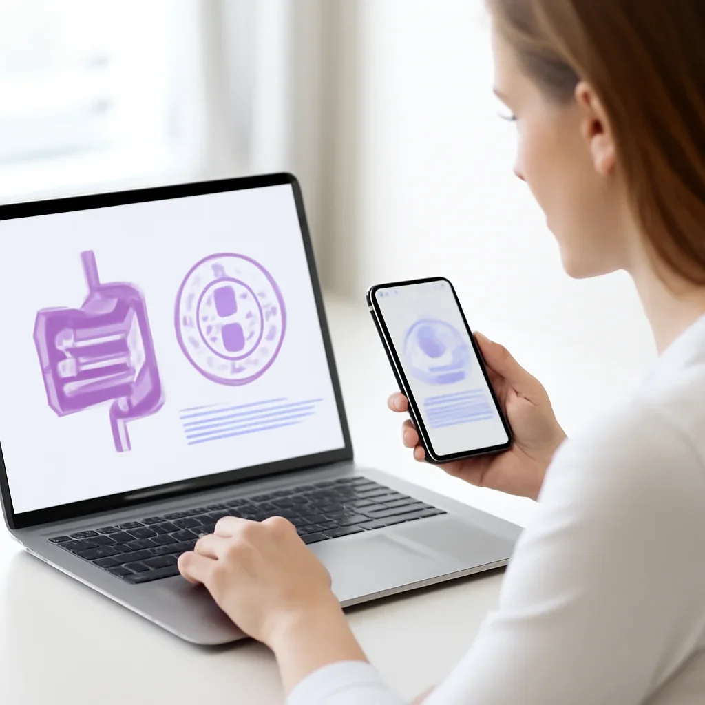 Person reviewing microbiome testing for probiotic questions information on a laptop and phone
