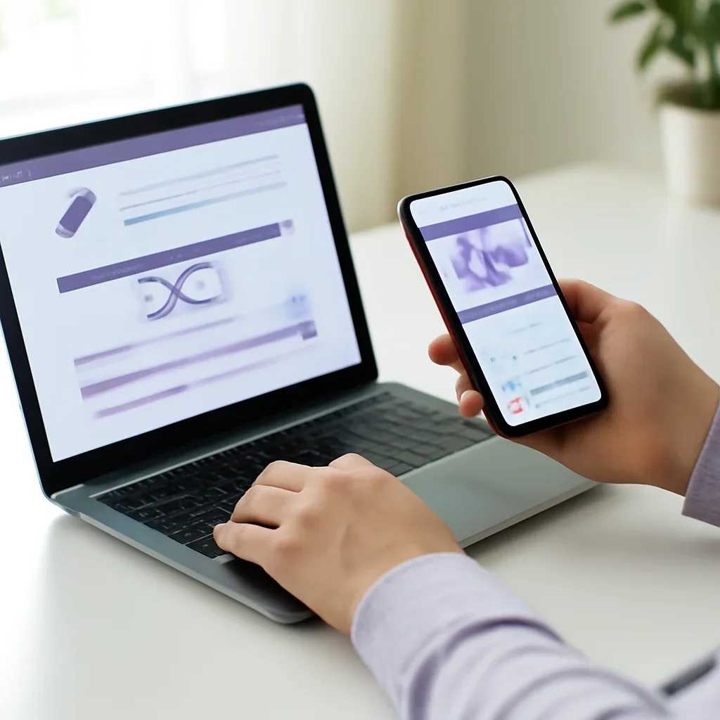 Person reviewing pharmacogenetic testing prices and included services on a laptop and phone