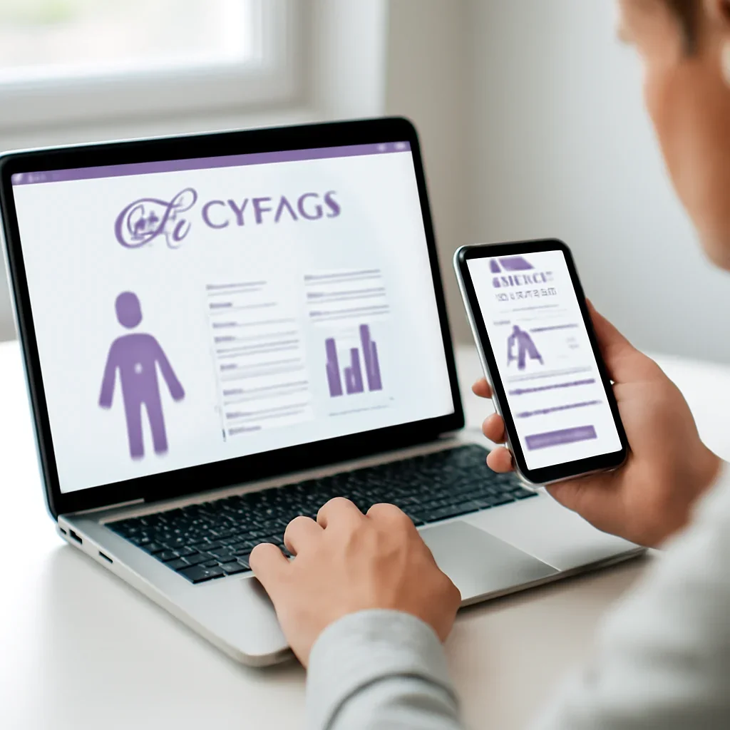Person reviewing cyp2c9 pharmacogenetic testing information on a laptop and phone