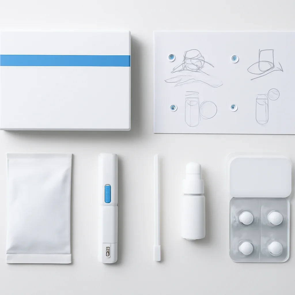 Sample kit, packaging, and step-by-step workflow for g6pd testing and medication questions